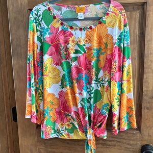 LIKE NEW Ruby Rd. Colorful Floral Blouse with Tie Front XL